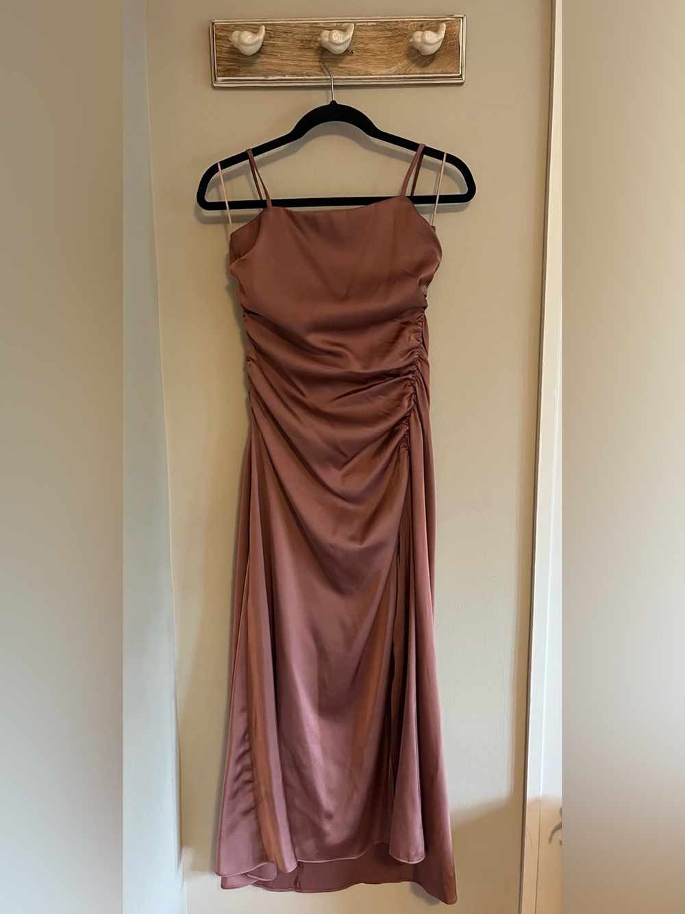 Dress Forum Satin Ruched Strapless Slip Dress in Mauve